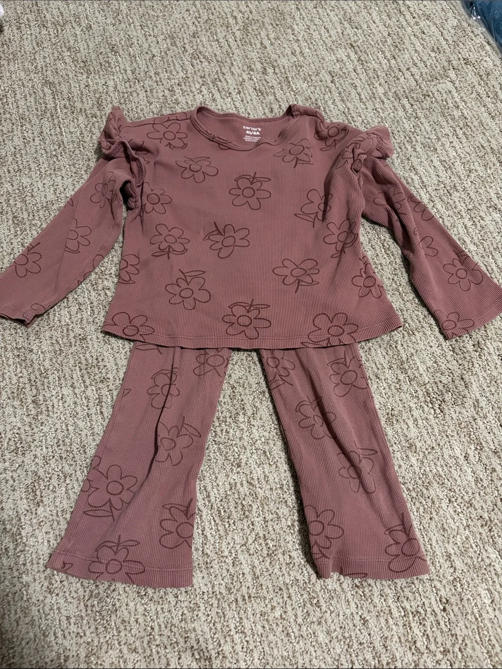 Carter's Dusty Mauve Floral Ruffle Shoulder Pajama Set